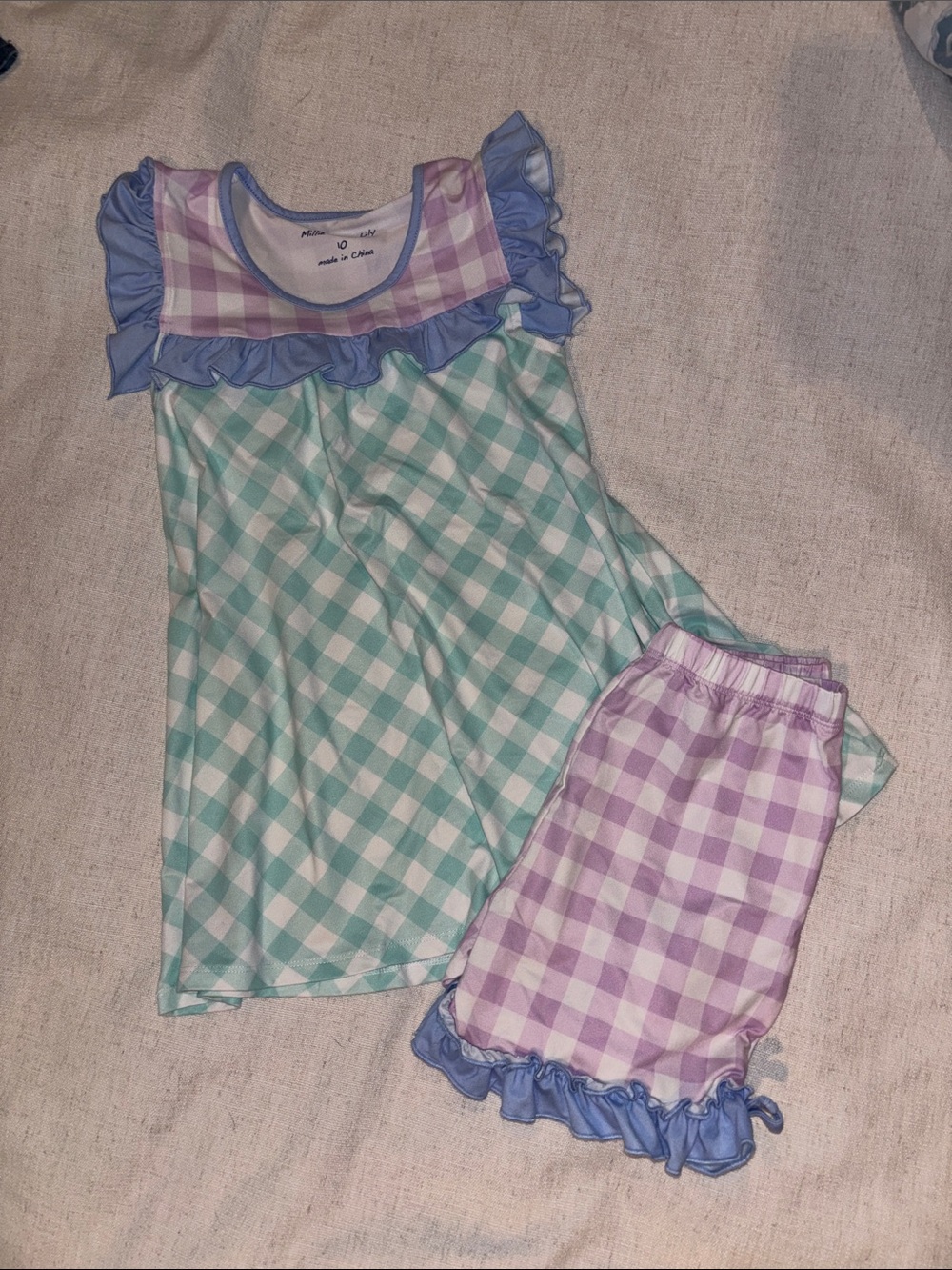 Pastel Gingham Ruffle Kids 2pc set in Mint and Lavender